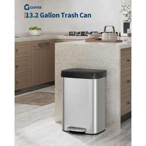 50 Liter Metal Trash Can with Soft Close Plastic Lid, Large Garbage Can for Kitchen, Rustproof Step-on Kitchen Metal Trash Bin with Liner Rim Black - 1 of 4