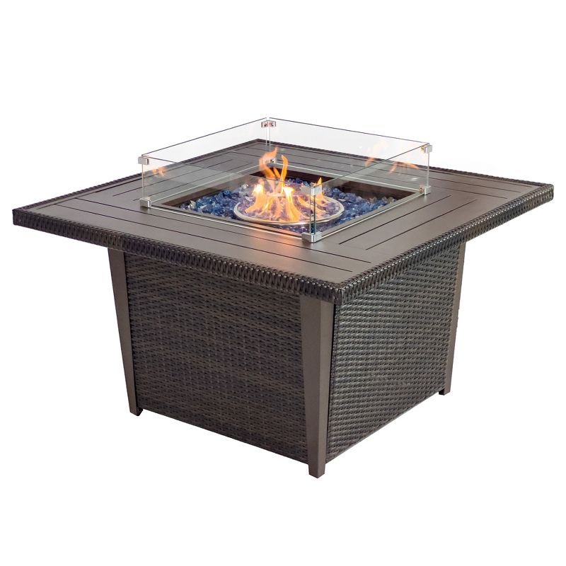 Kinger Home Propane Fire Pit Table 42-inch, 50,000 BTU CSA Certified, Rattan Wricker Aluminum Frame, Accessories Included, Brown, 1 of 9