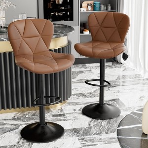 Sapphtopaz 2PCS Modern Swivel Bar Stools with Tufted Back Upholstered 33"-25" Adjustable Counter Stool with Footrest Barstools for Kitchen - 1 of 4