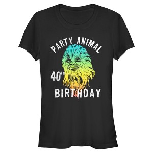 Juniors Womens Star Wars Chewie Party Animal 40th Birthday Color Portrait T-Shirt - 1 of 3