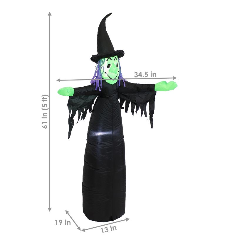 Sunnydaze Outdoor Wendolyn the Wicked Witch Self-Inflating Halloween Inflatable Yard Decoration with LED Lights and Built-In Fan - 5', 4 of 13