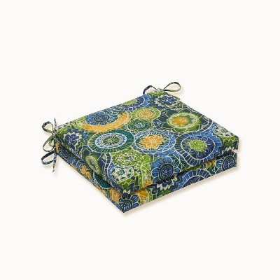 Omnia 2pc Indoor/Outdoor Squared Corners Seat Cushion - Blue - Pillow Perfect: Weather-Resistant, Fade-Resistant, Zipper Closure, Ties