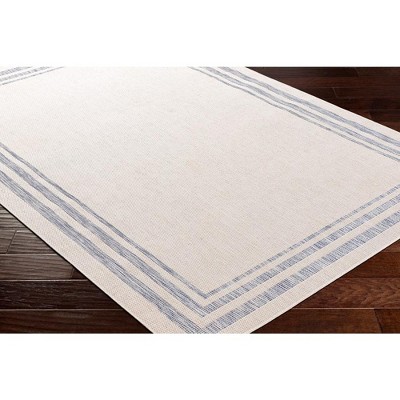 Ivory and Blue Hand-knotted Rectangular Area Rug 7'10" x 10'