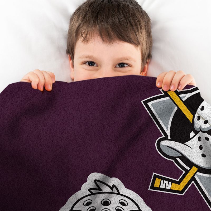 Sleep Squad Anaheim Ducks Wild Wing Mascot 60 x 80 Raschel Plush Blanket - Throwback, 4 of 6
