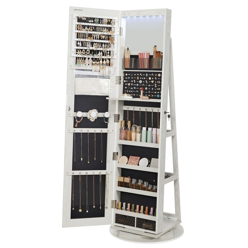 SONGMICS 360° Swivel Mirror Jewelry Cabinet Standing 6 LEDs Jewelry Armoire Box Organizer with Full Length Mirror, 3 of 8