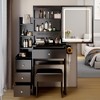 Okak Vanity Table with Drawer & Stool, Sliding Mirror + Hair Dryer Rack, Multi-Layer Storage Organizer, Compact Dressing Station for Bedroom - 4 of 4