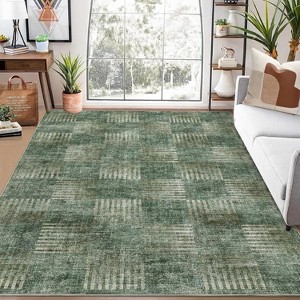 9x12 Washable Area Rug - Non-Slip Low Pile Carpet for Living Room, Bedroom, Office - Sage - 1 of 4