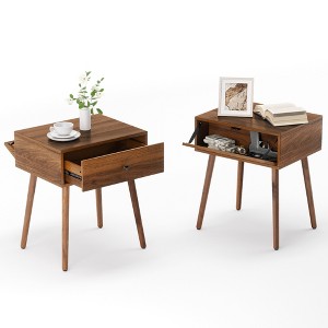 Arceso Mid Century Nightstand Set of 2, Walnut Hidden Compartment End Tables with Storage Drawer for Bedroom - 1 of 4