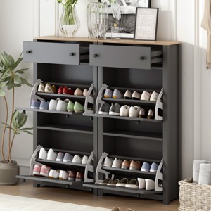 KTMBDW Shoe Cabinet Set of 2, Entryway Organizer with 2 Flip Drawers and Adjustable Panel, Hidden Wood Shoe Cabinet for Entryway Hallway - 1 of 4