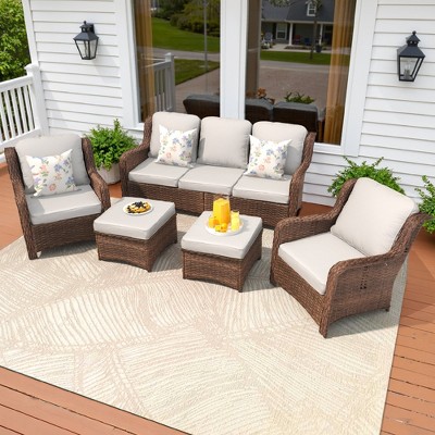 5-Piece Outdoor Wicker Sofa Set with All-Weather Waterproof Cushions, Durable Patio/Garden/Poolside Conversation Furniture Set for Outdoor Lounge