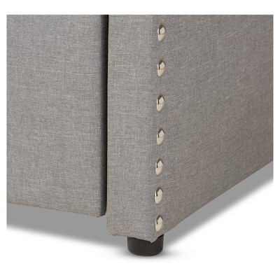 Gray Twin Linen Nailhead Trim Sleeper Daybed with Trundle