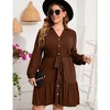 Women's Plus Size Long Sleeve Dress V Neck Button Front Belted Shirt Dress A Line Ruffle Midi Dress - 3 of 4