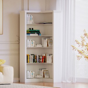 KTMBDW Corner Bookshelf, 5 Tier Bookcase with Storage, Corner Shelf with Cabinet, Tall Bookshelf for Living Room, Home Office, Bedroom, White - 1 of 4