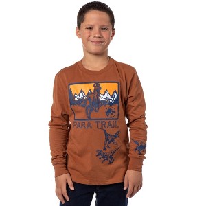 Seven Times Six Jurassic World Boys' Dominion Para Trail Long Sleeve Graphic Print T-Shirt Brown - 1 of 4