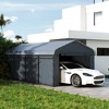 Outsunny Heavy Duty Metal Carport, Waterproof Garage Car Canopy with Galvanized Metal Roof and Removable Sidewalls, Dark Gray - 3 of 4