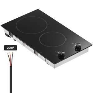 VEVOR Electric Cooktop, 12 inch 2 Burners Built-in Electric Stove Top, 3000W Ceramic Top Radiant Cooktop, with Glass Panel, Knob Control - 1 of 4
