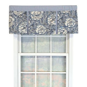 RLF Home 100% Cotton Peony Ball Pleated  Unlined Windows Rod Pocket Valance 50" x 17"  Blue - 1 of 4