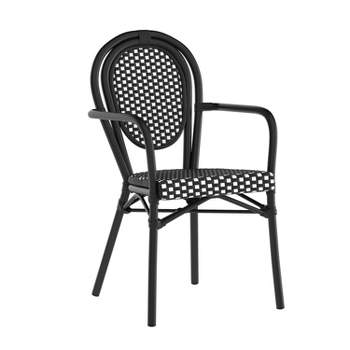 Flash Furniture Lourdes Indoor/Outdoor Commercial Thonet French Bistro Stacking Chair with Arms, PE Rattan and Aluminum Frame