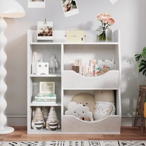 Kids Bookshelf and Toy Storage Organizer, 3-Tier Children Wooden Bookcase, 5 Cube Double Side Toy Storage Display with Spacious Top Shelf - 1 of 4