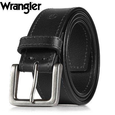 Wrangler Men's Casual Everyday Classic Top-Grain Leather Belt for Mens Jeans & Pants, Branded Belt Male Accessories, Gift for Mens Boyfriend Husband