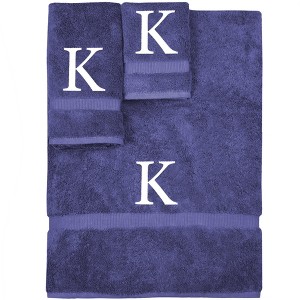 BC BARE COTTON Monogrammed Towel Set, Personalized Gift, Set of 3 - Navy - White Block - 1 of 4