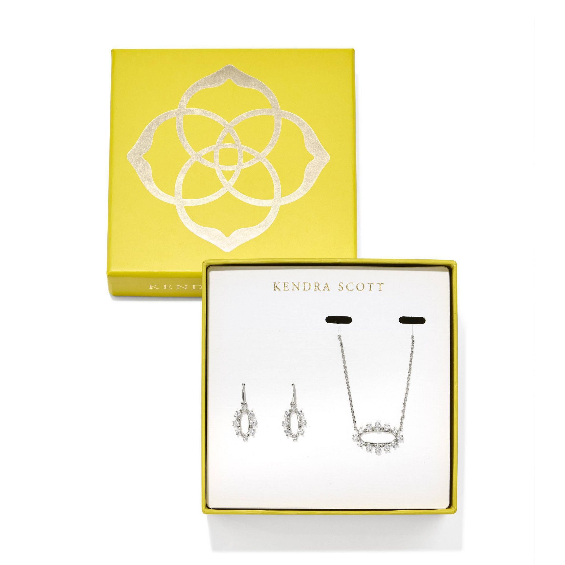 Kendra Scott Crystal Framed Eva Pendant and Emma Huggie Earring Set 2pc - Silver