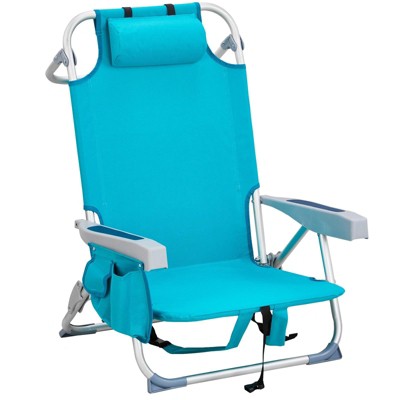 FURNIinspire Outdoor Portable Chair Adjustable Back with Storage Pockets for Relaxation and Fun, Mint Green, 24.8"*25.6"*32.28"