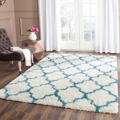 Ivory and Blue Kids Shag Trellis Area Rug 3' x 5'