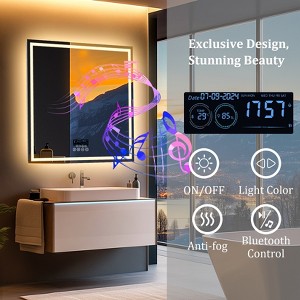 800mm Square Smart Bathroom Mirror w/ Bluetooth Dual LED Strips Anti-Fog Dimmable Lighting for Make Up - 1 of 4
