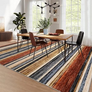 Acekool Striped Washable Rug 9x12 Non-Slip Low Pile for Living Room & Bedroom, Multi Color, - 1 of 4