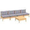 vidaXL Solid Pinewood Patio Lounge Set 5 Piece with Cushions - Brown and Gray - 3 of 4