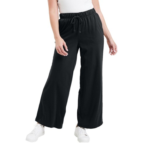 June + Vie By Roaman's Women's Plus Size French Terry Wide-leg Pant : Target