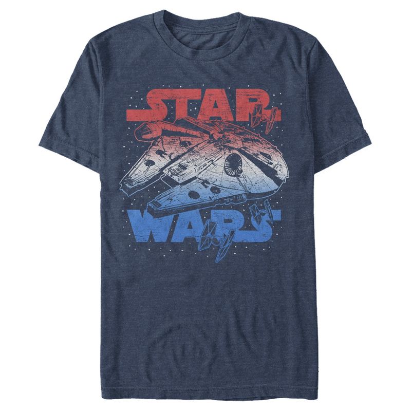 Men's Star Wars Patriotic Vintage Millennium Falcon T-Shirt, 1 of 5