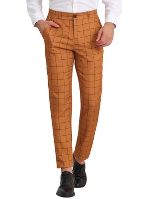 Lars Amadeus Men's Flat Front Unique Plaid Printed Business Dress Pants
