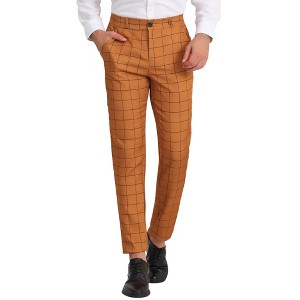 Lars Amadeus Men's Flat Front Unique Plaid Printed Business Dress Pants - 1 of 4
