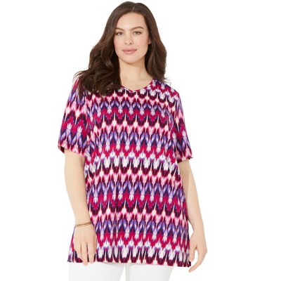Catherines Women's Plus Size Easy Fit Short Sleeve V-Neck Tunic