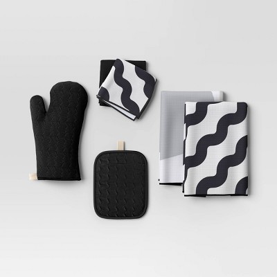 6pc Kitchen Textiles Set Black/White - Room Essentials™