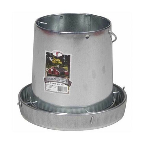 30 Lb Galvanized Steel Hanging Poultry & Gamebird Feeder with Feed Pan 