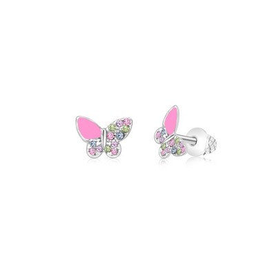 Chanteur Hypoallergenic Kids Jewelry Accessories Butterfly Pink CZ White Gold Palladium Plating Stud Earrings Surgical Titanium Posts