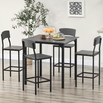 Resenkos 5-Piece Counter Height Bar Table with Space-Saving Design, Square Kitchen Table and Chairs Set with Footrest, Metal Legs, Gray