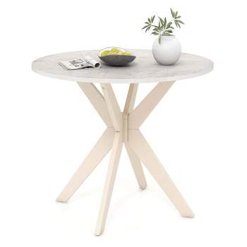 Costway Round Dining Table 36" Faux Marble Tabletop Rubber Wood Legs Kitchen White/Black