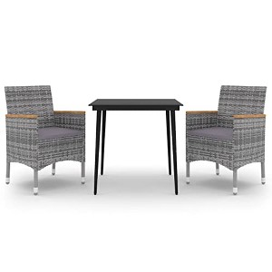 vidaXL 3 Piece Patio Dining Set with Cushions Poly Rattan and Glass - 1 of 4