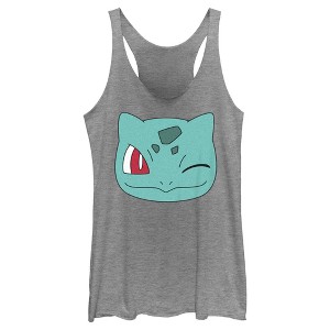 Women's Pokemon Bulbasaur Wink Face Racerback Tank Top - 1 of 4