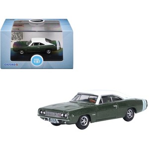 1968 Dodge Charger Racing Green Metallic with White Top and Tail Stripe 1/87 (HO) Diecast Model Car by Oxford Diecast - 1 of 4