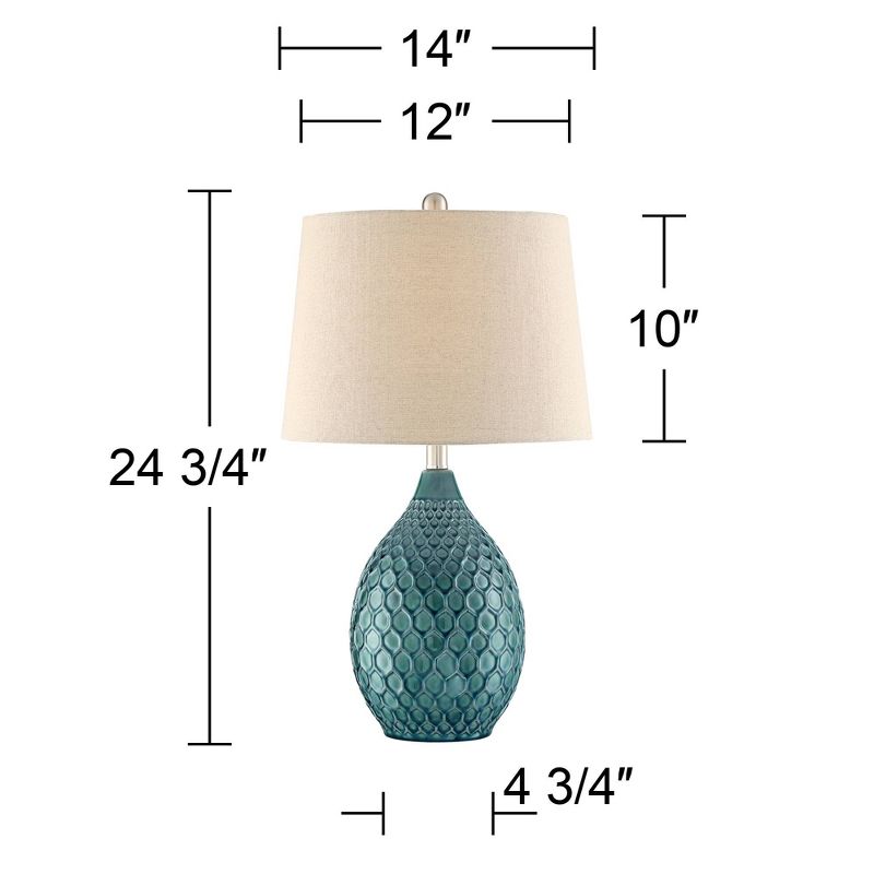 360 Lighting Kate Table Lamp 24 3/4" High Ceramic Green Oatmeal Drum Shade for Bedroom Living Room Bedside Nightstand Office Kids Family House Home, 4 of 9