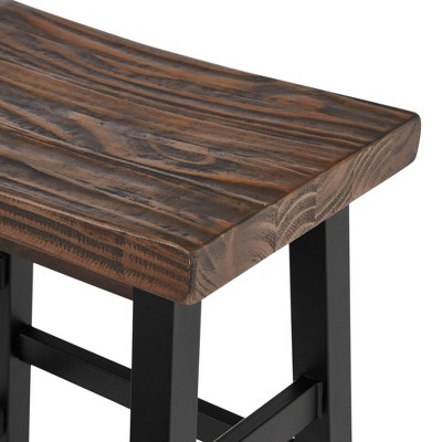 Pomona Reclaimed Wood 26" Black Metal Leg Saddle Barstool