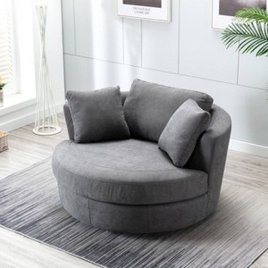 54" Wide Fully Assembled Round Swivel Barrel Chair and a Half - Kinwell - 1 of 4