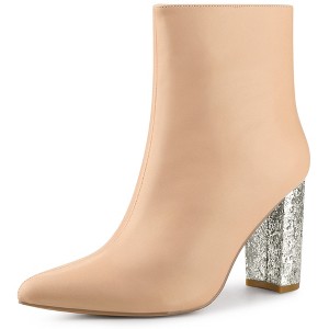 Perphy Women's Fashion Pointy Toe Zipper Sparkly Glitter Chunky Heels Ankle Boots - 1 of 4