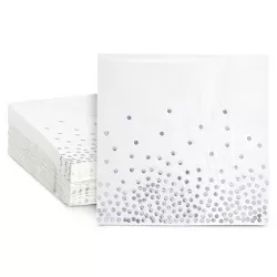 Blue Panda 50 Pack Disposable White and Silver Napkins for Wedding Reception, Bridal Shower, 6.5 In, 3-Ply