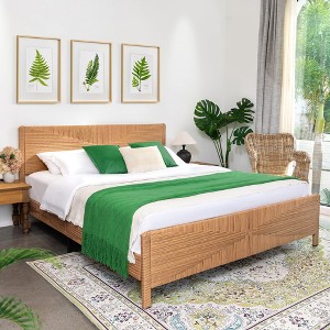 Brafab Hand-Woven King Bed Frame with Headboard and Footboard, No Box Spring Needed, 1000lbs - 1 of 4